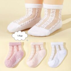 Girls' Ultra-Thin Crystal Princess Socks - Non-Slip, Breathable Cotton Blend for Spring & Summer