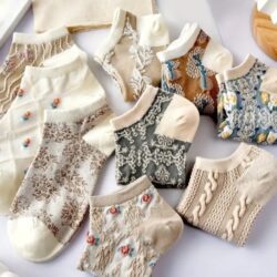Women Floral and Retro embossed Socks Summer & Autumn